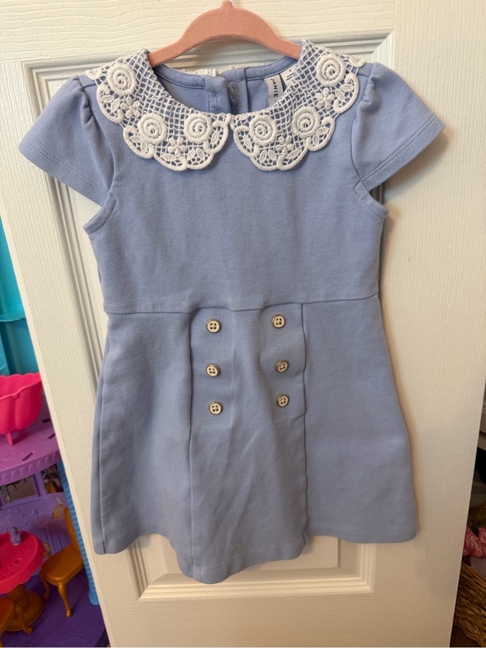 Janie and Jack Pale Blue Dress with Lace Collar